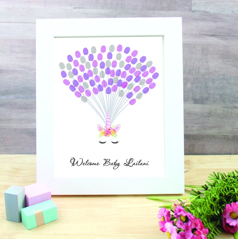 Baby shower gift Unicorn baby shower guestbook alternative Fingerprint Guestbook Thumbprint Guest book Printable Digital file DIY