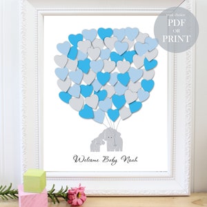 guestbook elephant baby shower baby boy blue gray guestbook balloons elephant Baby Shower baby  shower gift