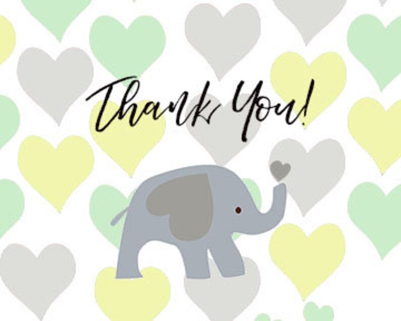 Thank You Card Elephant Baby Shower Neutral Gender Gift - Etsy