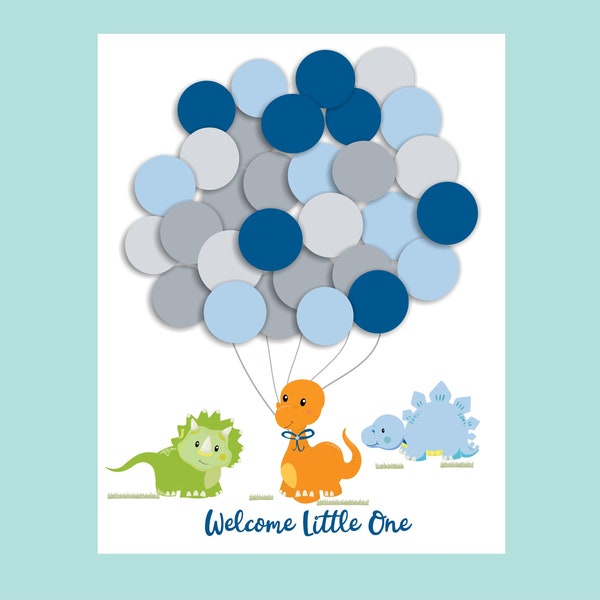 guestbook BABY Dino baby shower baby boy blue gray guestbook ballons   Baby Shower baby  shower gift 30 ballons