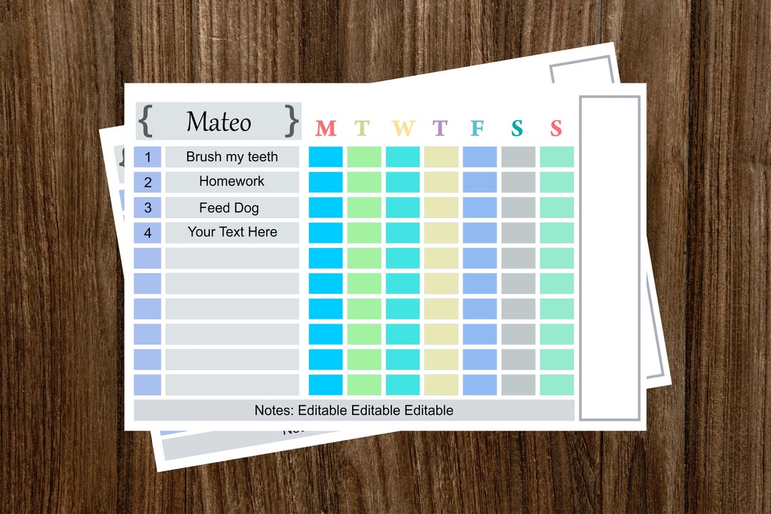 Chore Chart Editable Printable Reward for Girls and Boys Chore Chart ...