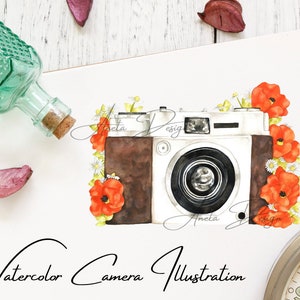 Watercolor Camera, Retro Camera, Boho Wedding Camera, Photographer Gifts