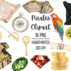 Aquarell Piraten Clipart: Geburtstagseinladung & Kinderzimmer-Kunst (PNG)