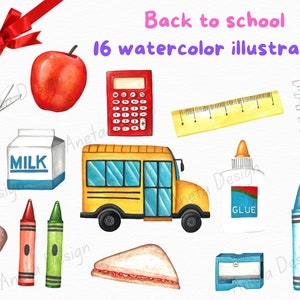 Watercolor Back to School Clipart – School Bus, Teacher, First Day & Education Designs
