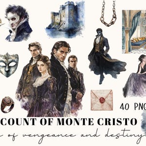 Impression d'art gothique comte de Monte-Cristo | Portrait à l'aquarelle | Décoration murale sombre et élégante | Inspiré d'Alexandre Dumas | Style XIXe siècle