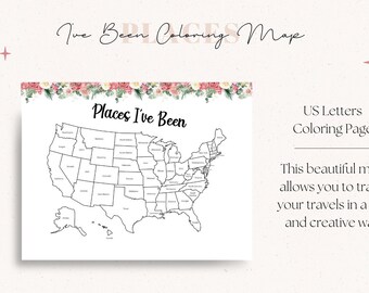 Where I've Been World Map: Colorable Travel Tracker (digital Print ...