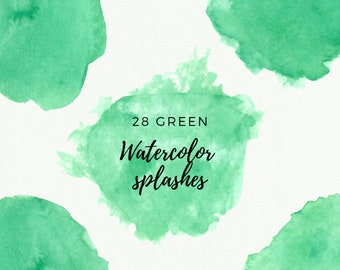 Green Watercolor splash clipart, Green watercolor brush strokes, Watercolor splotches, Logo watercolor elements