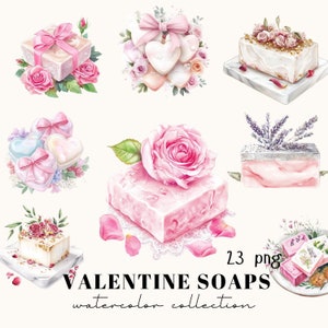 Watercolor Valentine Soap PNG Set - 23 Digital Files for Instant Download