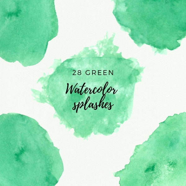 Green Watercolor splash clipart, Green watercolor brush strokes, Watercolor splotches, Logo watercolor elements