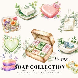 Soap Collection - Self Care Digital Clipart Bundle, Watercolor Soap Clipart - 23 PNG Files