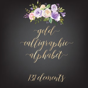 Goudfolie Alfabet, Gouden Letters Clipart, Decoratief Alfabet, Borstel letters