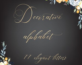 GOLDEN FOIL decorative alphabet, Gold alphabet clipart, Mettalic letters, Wedding fonts, Brush lettering, Golden foil download