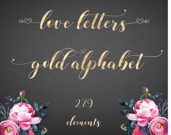 Gold Foil Alphabet PNG: Love Letters Clipart, Digital Download