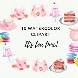 Watercolor Vintage Floral Tea Time Clipart – Pastel Tea Art, Flower Teacup PNG for Printables