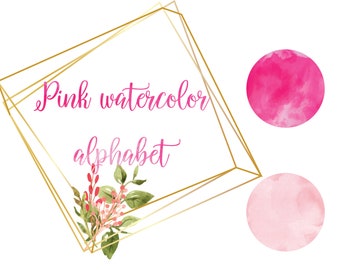 PINK watercolor alphabet, Pink font, Rose watercolor alphabet, Watercolor letters, Pink numbers, Printable alphabet