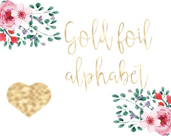 GOLD elegant alphabet, Gold font, Gold foil alphabet, Gold letters clipart, Gold numbers, Gold alphabet clipart, Printable alphabet, F007