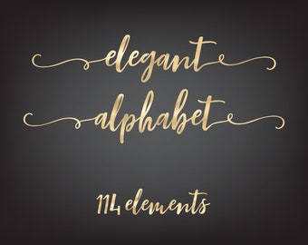 GOLD FOIL decorative alphabet, Gold alphabet clipart, Mettalic letters, Wedding fonts, Brush lettering, Golden foil download