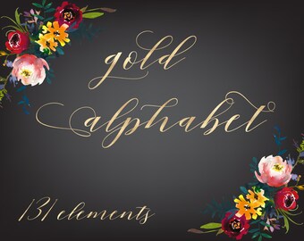 Gold Elegant alphabet clipart, Decorative alphabet, Gold alphabet clipart, Gold font clipart, Gold foil alphabet, Gold letters,