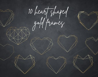 Herzförmige Goldrahmen: Geometrisch PNG Clipart (8x8", 10er Pack)