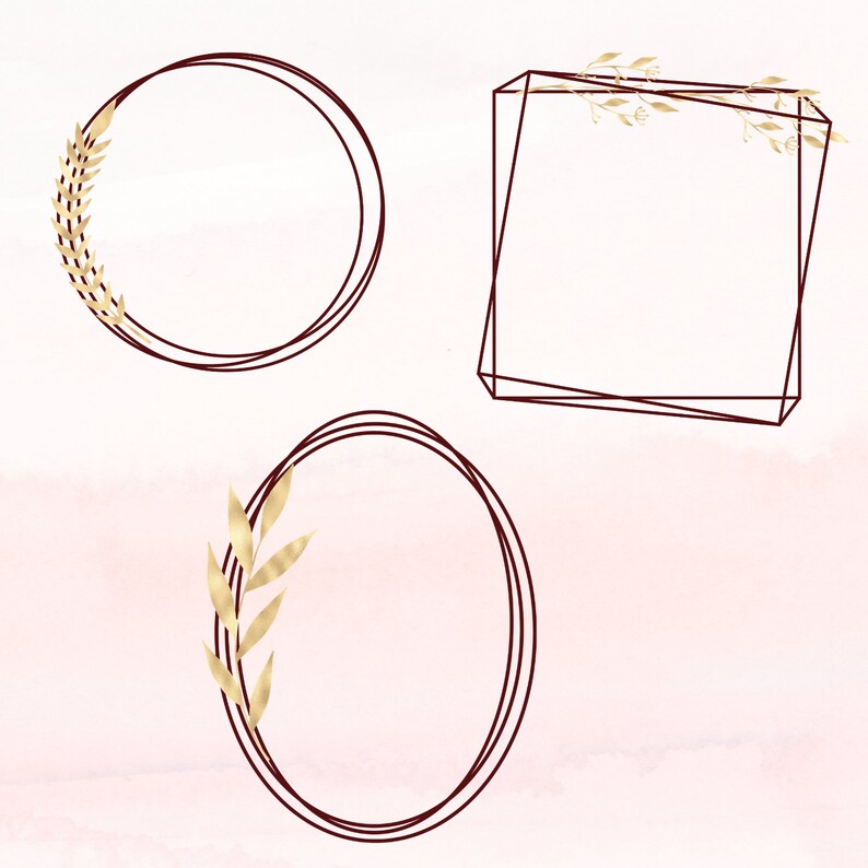 Burgundy and Gold Flowers Minimal Geometric Frames Gold Etsy