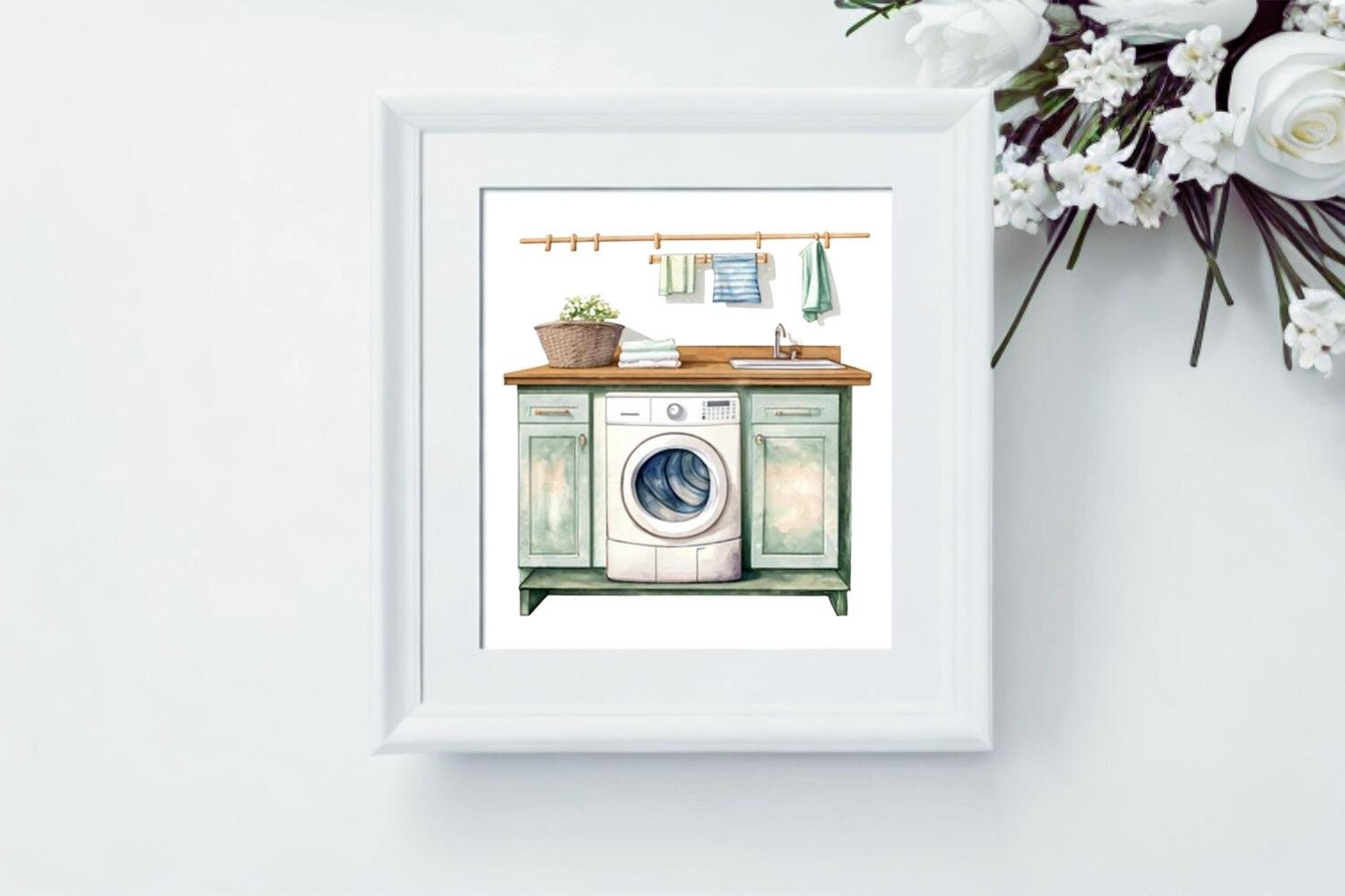Watercolor Laundry Room Clipart, Clean Room Clipart, Wash Day Clipart ...