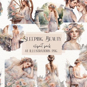 Sleeping Beauty Clipart, Princess Clipart, Fairy Tale Clipart, Princess Watercolor Clipart, Sleeping Beauty Png