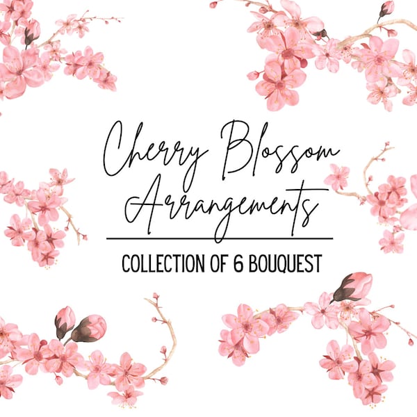 Watercolor Cherry Blossom Bouquets, Cherry Arrangements