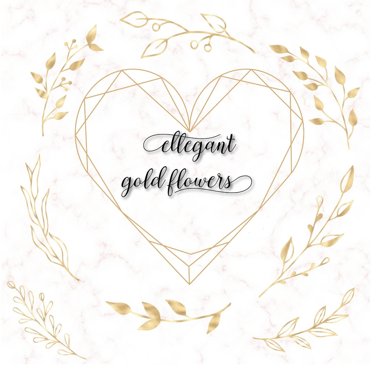 42 Gold floral clip arts Gold flower elements Hand drawn | Etsy