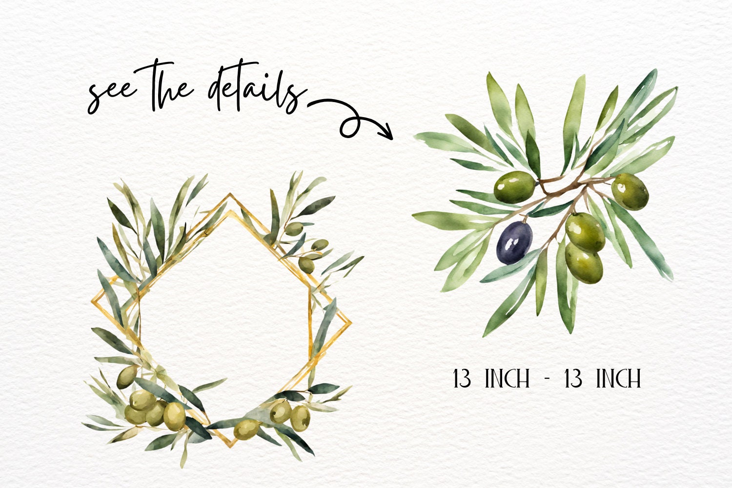 Watercolor Olive Branch Clipart, Rustic Greenery Wedding Clipart, Logo ...