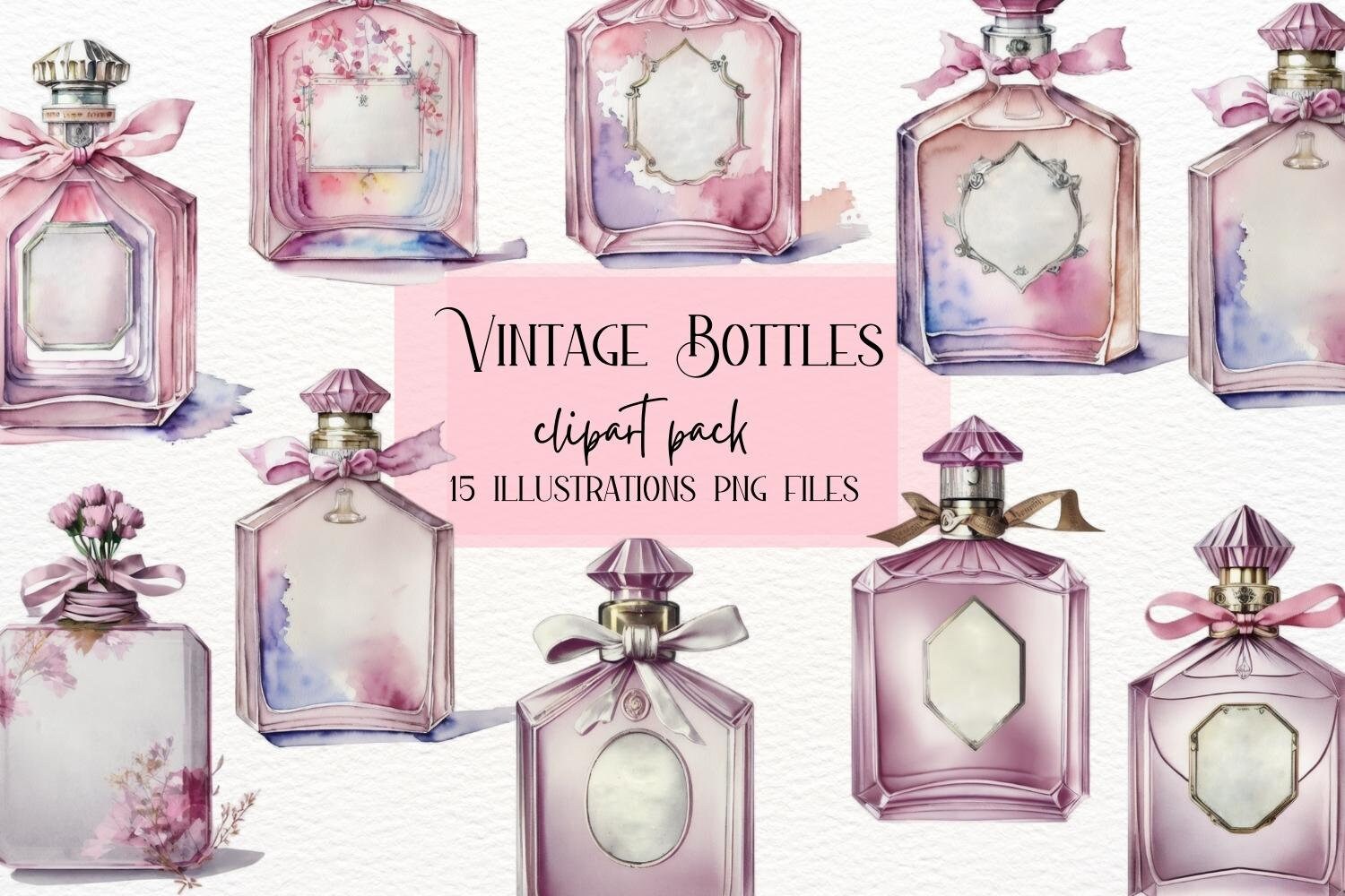 Frascos de perfume vintage en acuarela, arte mural de moda, clipart de  perfume, planificador digital - Etsy México, image size:1500x1000