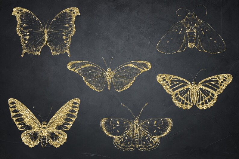 Gold Butterflies Collection Gold Glitter Butterfly Golden Etsy