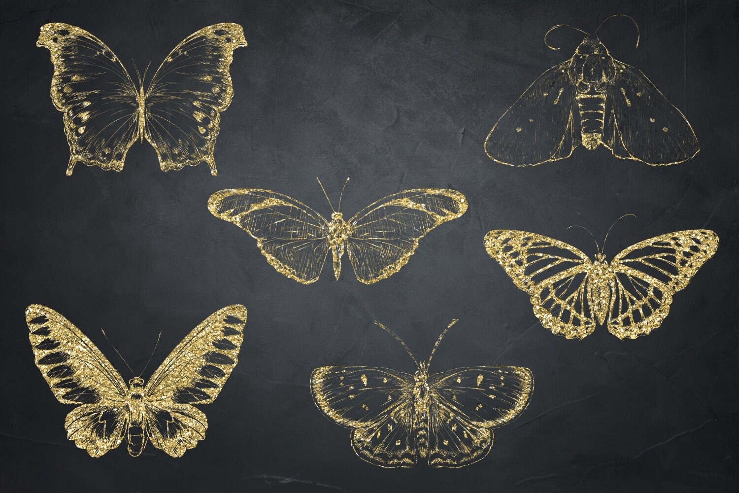 Gold Butterflies Collection Gold Glitter Butterfly Golden Etsy