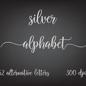 Silver glitter alphabet clip art, Silver letters with swatches, Silver sparkle digital alphabet