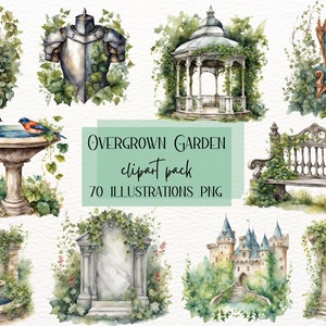 Aquarell Secret Garden Clipart, Verwilderter Garten, Gartenarbeit Clipart, Clipart Bundle