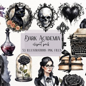 Watercolor Gothic Academia Clipart, Vintage Dark Academia, Gothic Clipart, Vampire Clipart, Clipart Bundle