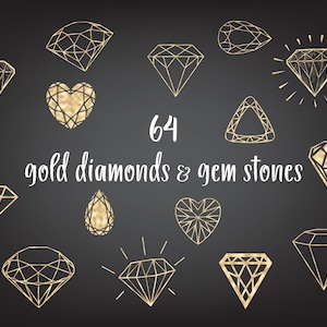 Goldfolie Diamant Clipart | Luxus Edelstein PNG | Hand gezeichnete Gold Edelsteine | Hochzeitseinladung Dekor | Digitaler Download