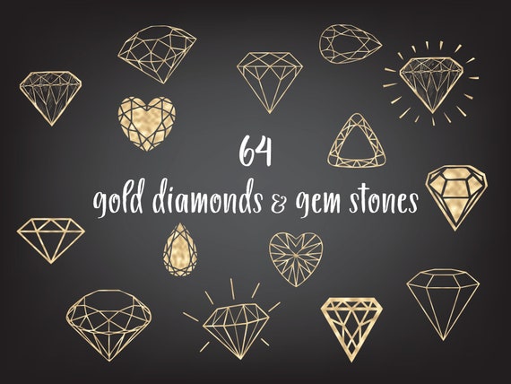 Gold Diamonds Clipart, Gold Gems Clipart 