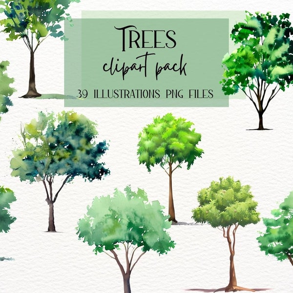 Tree Watercolor Clipart, Watercolor Forest Landscape