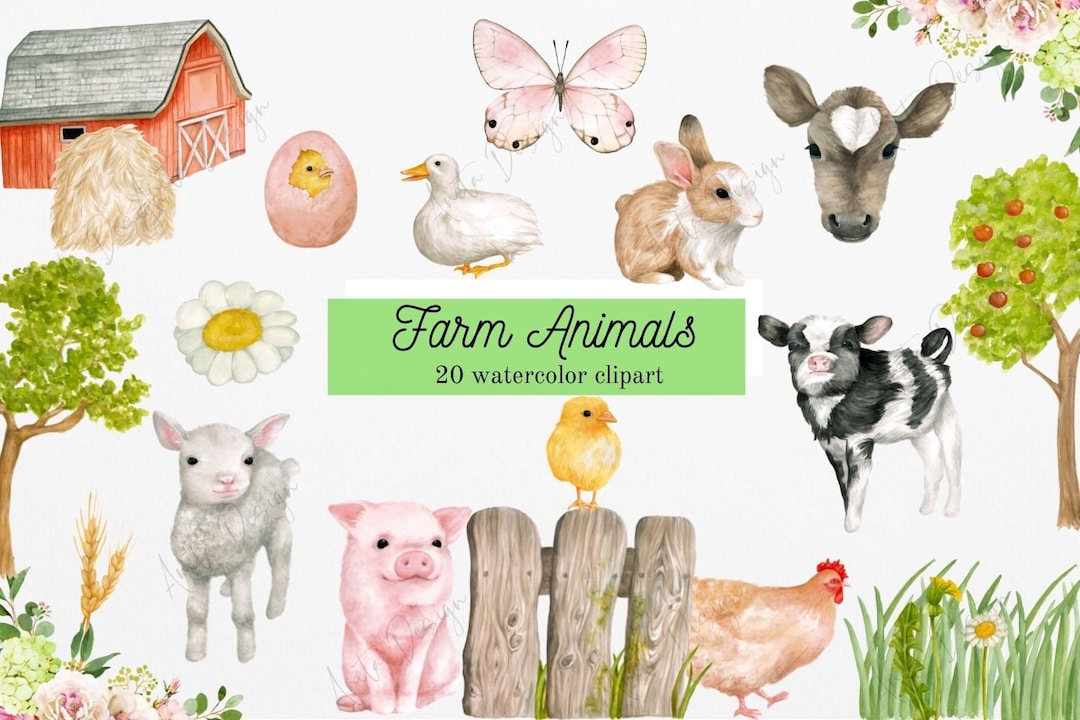 Farm Animals, Nursery Decor, Baby Shower Decor, Clipart Bundle, Cow ...