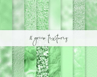 16 Green Foil Papers, Green Emerald Background, Distressed Glam Textures, Green Romantic Paper