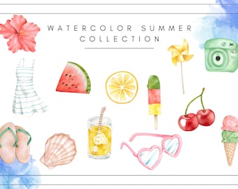 Summer Girl Clipart, Digital Stickers, Travel clipart, Nautical Clipart, Clipart Bundle, Digital Clipart, Landscape, Watercolor Clipart