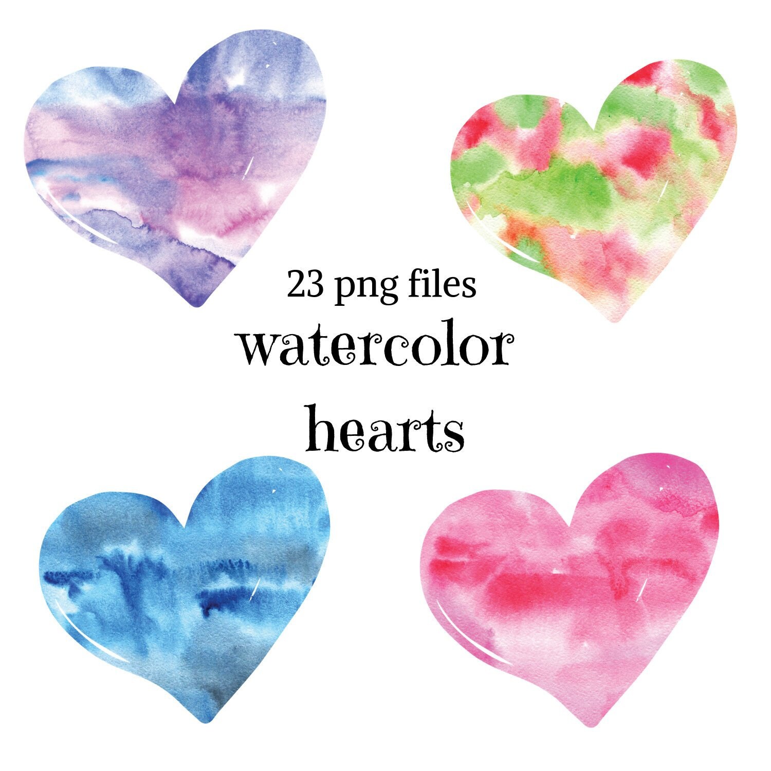 Watercolor Hearts Clip Watercolor Texture Hearts Clipart | Etsy