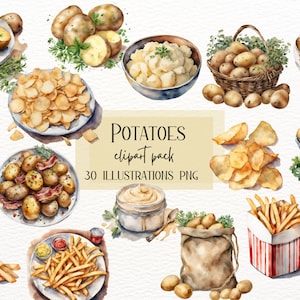 Clipart de papa de acuarela, papas fritas, descarga digital para elaboración, álbum de recortes PNG