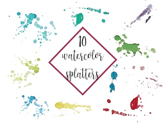 Watercolor Splatters Clipart, Watercolor Shapes, Paint Splatter, Watercolor Splashes