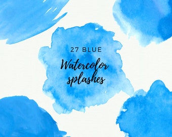 Blue watercolor splash clipart, Light blue watercolor brush strokes, Logo watercolor elements