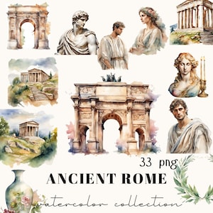 Ancient Rome Watercolor Clipart, Roman Empire, Sticker, PNG Bundle, Watercolor Art, Instant Digital Download, Commercial Use, Wall Art
