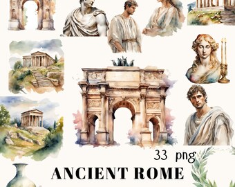 Ancient Rome Watercolor Clipart: Roman Empire PNG Bundle (Digital Download)