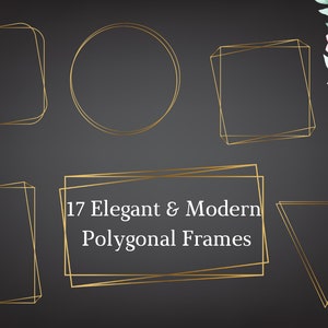 Eleganter moderner Goldpolygonaler Rahmen Clipart, dünne und elegante goldene Rahmen, glänzende Goldrahmen, Rahmen für Hochzeitseinladung
