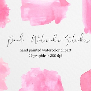 Pink watercolor splash clipart, Pink watercolor brush strokes, Watercolor splotches