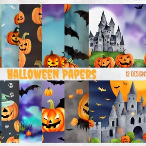 Watercolor Halloween Papers, Pumpkin Backgrounds (JPG Files)